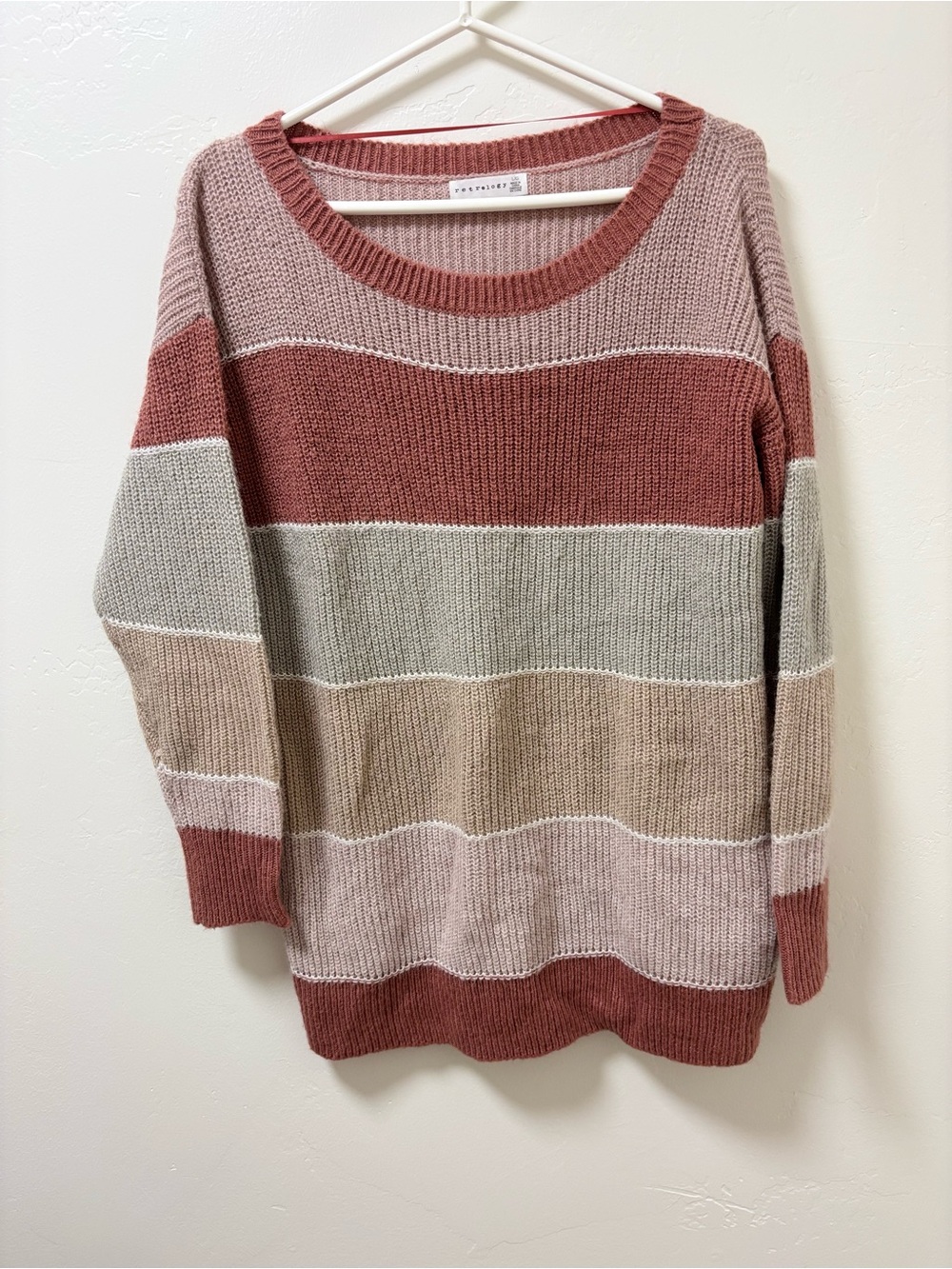 Retrology Knit Striped Crewneck Sweater in Dusty Rose Multi